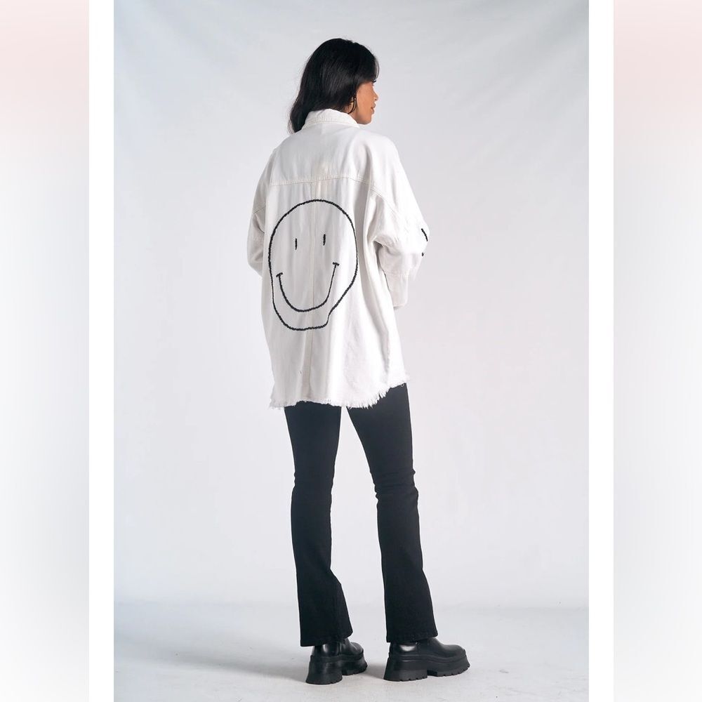 Elan White Smiley Dolly Cotton Utility jacket shacket NWT